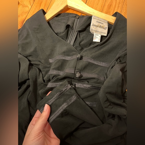 Skater Style Black Longsleeve Dress w Faux Satin Buttons and Detailing - Picture 5 of 7